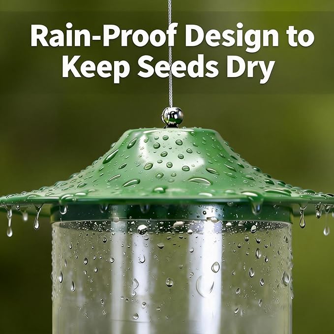 Metal Bird Feeder for Outdoors, Large Capacity Weatherproof Rustproof Wild Bird Feeder with Drainage, Easy to Clean Anti-Squirrel Hanging Feeder for Garden Décor, Nature Green