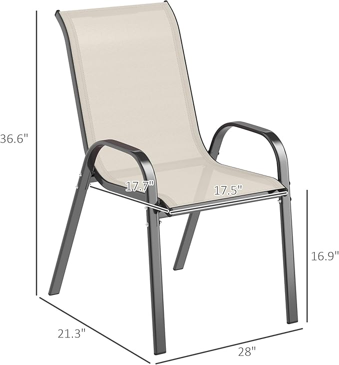 Outsunny Outdoor Dining Chairs Set of 4, Stackable Patio Dining Chairs, High Back Outdoor Patio Chairs with Breathable Mesh Seat, Metal Frame for Garden Lawn Backyard, Beige