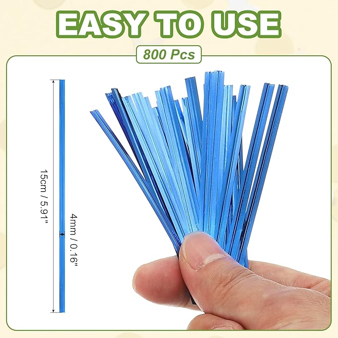 PATIKIL Bag Twist Ties 6 Inch, 800 Pcs Metallic Bread Ties for Treat Plastic Bags Gift Wrapping Candy Coffee Bag Plant Party Cake Favor, Blue