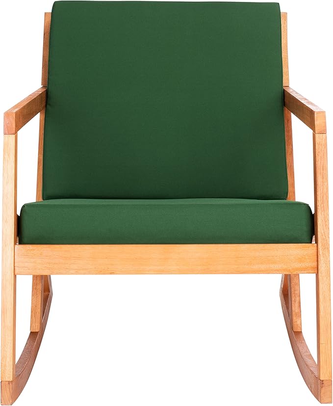 Safavieh Outdoor Collection Vernon Wood Cushion Rocking Chair PAT7013N, Natural/Green