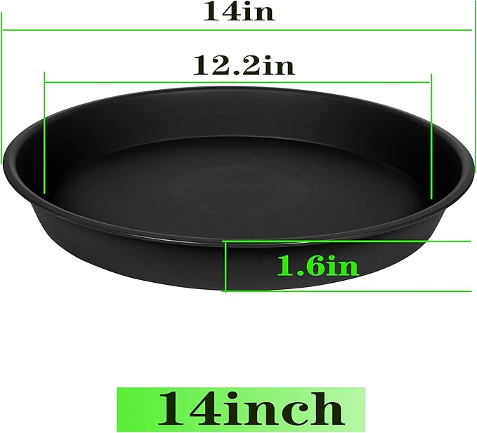 4 Pack of 14 inch Plant Saucer, Plant Saucer 14 Inch Round, Plant Trays for Pots, Plant Drip Tray, Plant Pot Saucers, Flower Pot Saucer, Plant Saucers for Indoors (14", Black)