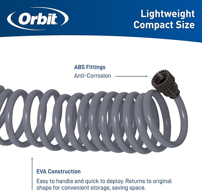 Orbit 26382 Coil Garden Hose, 25 Feet, with 8-Pattern Hose Nozzle (Gray) (Pack of 2)