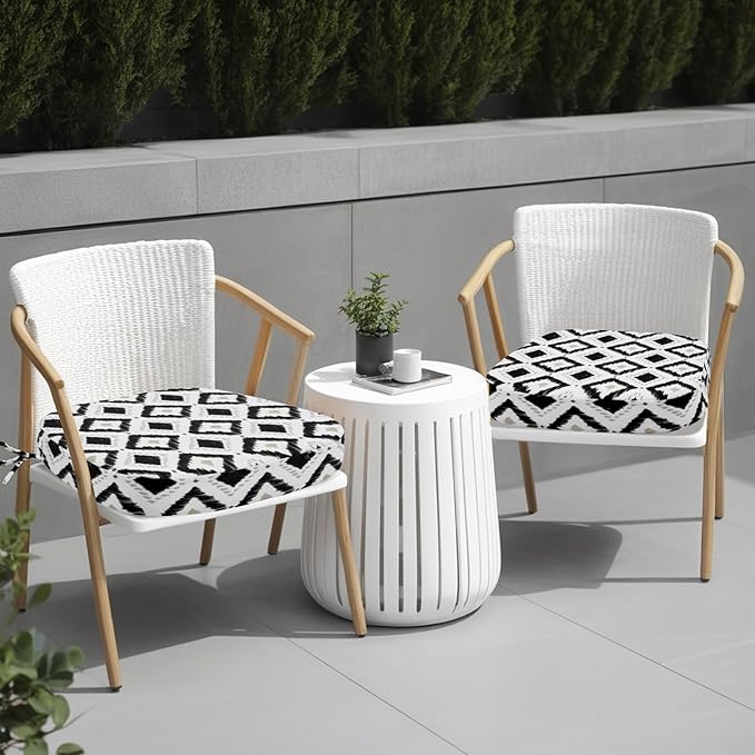 idee-home Outdoor Chair Cushions Set of 4, 17" x 17" x 3" Thick D-Shaped Patio Furniture Outdoor Seat Cushions Waterproof with Ties, Dining Pads