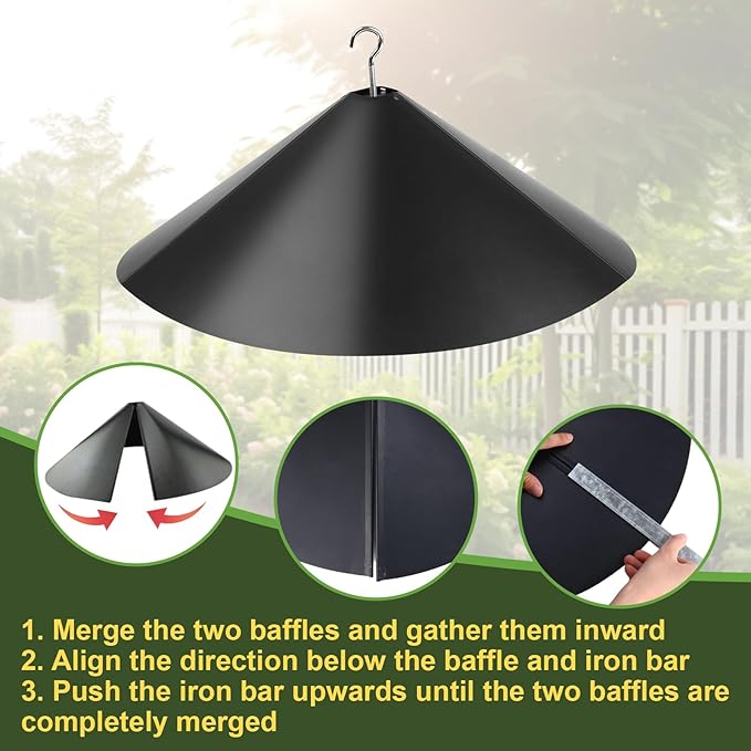 2PCS 19 Inch Metal Squirrel Baffle,Squirrel Guard for Bird Feeder Without Screws Assemble,Hanging Baffle Outdoor Protect Bird Feeders and Pole Mount from Raccoon Squirrels Rodents