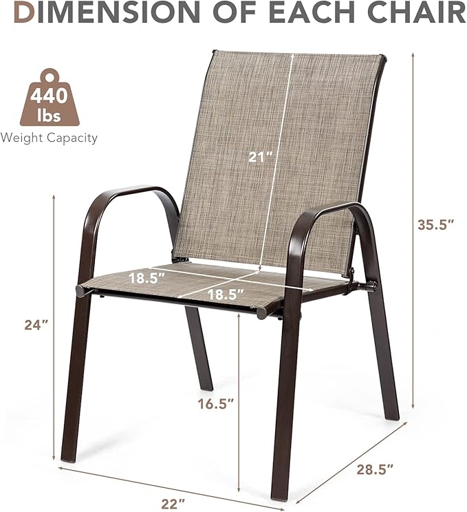 Tangkula 2 Piece Patio Dining Chairs, Outdoor Bistro Chairs W/Curved Armrests, Easy-to-Dry Fabric, Reinforced Steel Frame, Wide & Comfortable Camping Chairs for Garden, Poolside, Backyard (1, Grey)