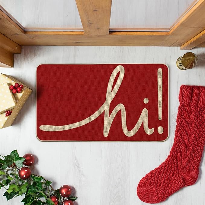 Artoid Mode Red Hi Valentine's Day Doormat, Daily Home Decor Low-Profile Switch Rug Welcome Door Mat Floor Mat for Indoor Outdoor 17x29 Inch
