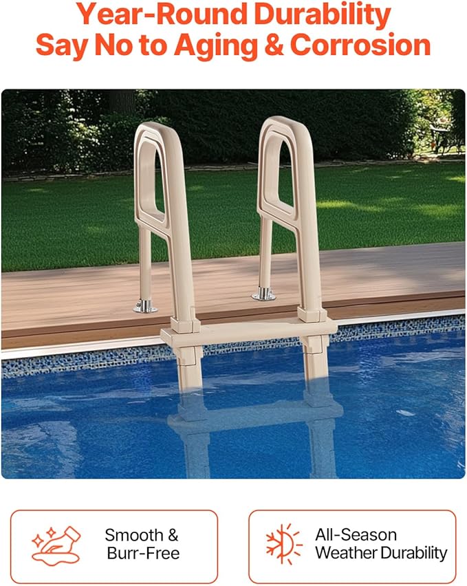 VEVOR Swimming Pool Ladder, Inclined 5-Step Double Handrails Stair, Non-slip Heavy Duty Step, Load Capacity 300 lb, for 48-54" Inground & Above-ground Pools of Any Deck Surface Indoor & Outdoor, Taupe