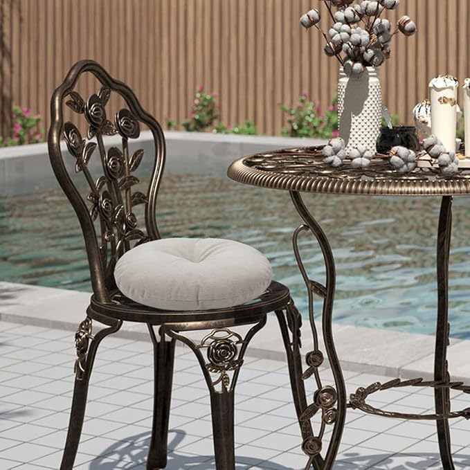 Bistro Chair Cushions 15 inch,Set of 2,Tufted Round Chair Cushions with Ties,15"x15"x4",Water Resistant Round Seat Cushion for Barstool Chairs,Patio Garden Kitchen Outdoor Furniture(Light Brown)