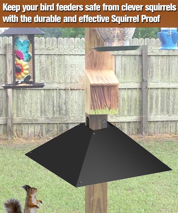 Metal Squirrel Baffle for 4x4 Post, 17 Inch Squirrel Proof Baffles for Bird Feeder Poles, Outdoor Squirrel Guard for Wooden Pole to Deter Squirrels and Raccoons from Bird Houses, 2 Pack