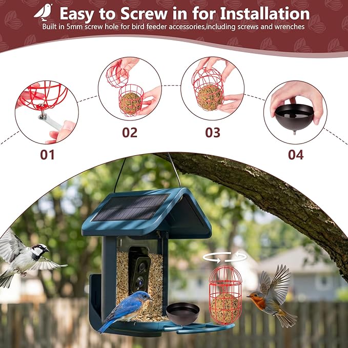SheeChung Metal Suet Ball Holder Compatible with Bird Buddy,Birds Water Feeder for Outdoor,Smart Feeders Replacement Part with 5mm Screw Hole,2-in-1 Nutrition Set for Bird Feeders,Easy to Clean&Refill