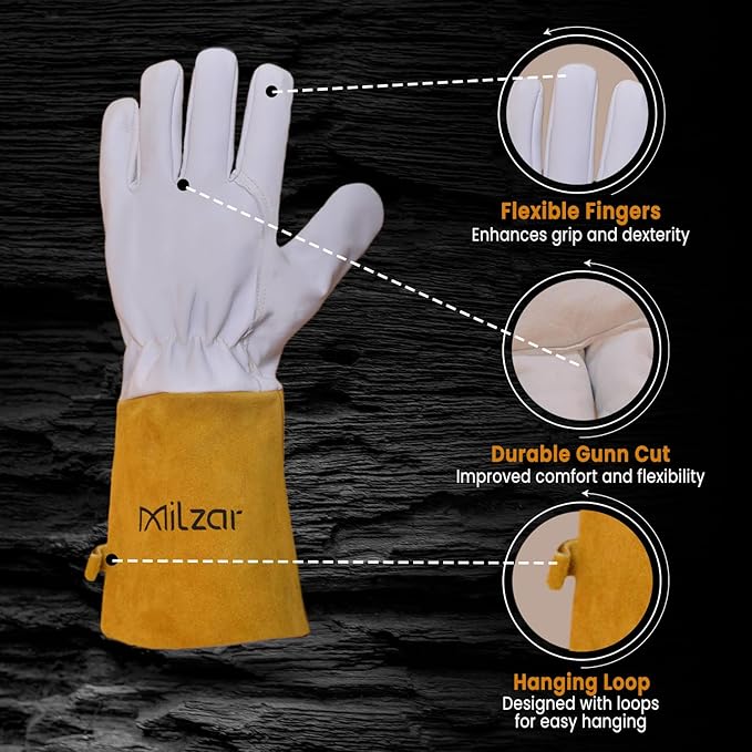 TIG Welding Gloves | Kevlar Stitching, Leather Gloves for Men | 12 Inch Kevlar Gloves
