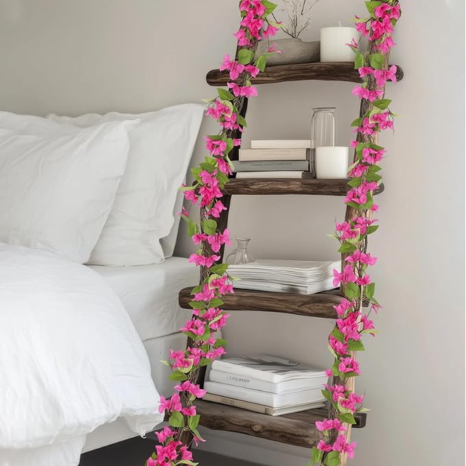 Artificial Bougainvillea Flowers Garland Silk Bougainvillea Vines UV Resistant Realistic Faux Hanging Flowers Plants for Outdoor Outside Summer Decor Porch Patio Balcony Yard Wall Rose Red