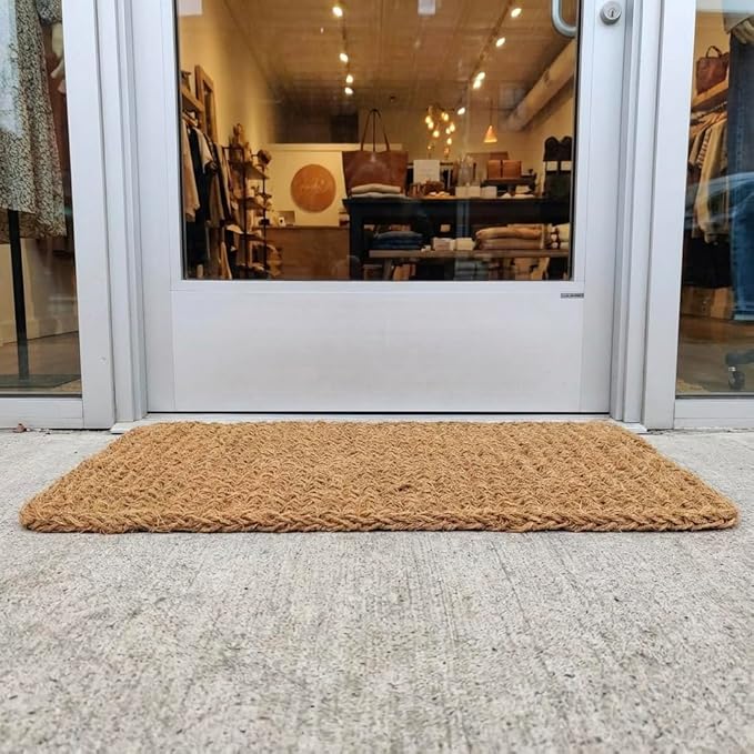 Kempf Dragon Weave Coco Coir Doormat, 18" x 30", Hand-Twisted Interwoven Fibers, Breathable Woven Backed Scraper Mat for Indoor Outdoor Entryways