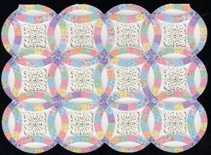 Poster Foundry Set of 3 - Wedding Ring Quilt Boxed Note Cards by Carol Wilson. 10 embossed 4x5 Die-Cut Notecards and Matching Envelopes in Decorative Gift Box with Magnetic Flap. NCP2257