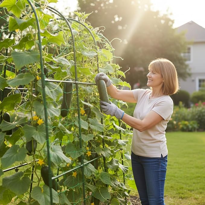 Cucumber Trellis for Raised Garden Bed,U-Shape Plant Support Metel Trellis for Climbing Plants Arch Trellis with Netting for Outdoor Cucumbers, Tomatoes, Vine Climbing Plant(47.2''X32''x47.2''(LxWxH))