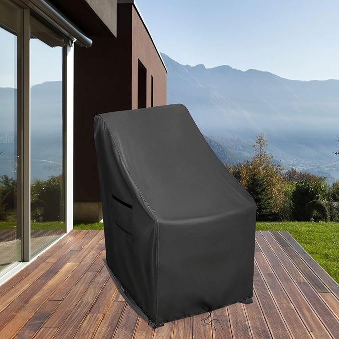 Outdoor Patio Egg Rocking Chair Cover - Waterproof, Fits Indoor Papasan Chair & Rattan Wicker Lounge Chairs (Black, 27x34x26/45in, 2pcs)