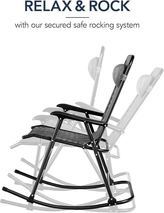 Best Choice Products Outdoor Folding Rocking Chair, Zero Gravity Lounge Chair, Patio Rocker w/Headrest Pillow - Gray