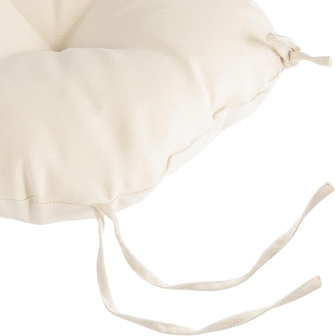 Magpie Fabrics Outdoor 15"x15"x4" Round Bistro Seat Cushions with Ties Set of 2, Tufted Waterproof Patio Floor Chair Pads for Home Garden Balcony Kitchen Office Porch, Recycled Cream White