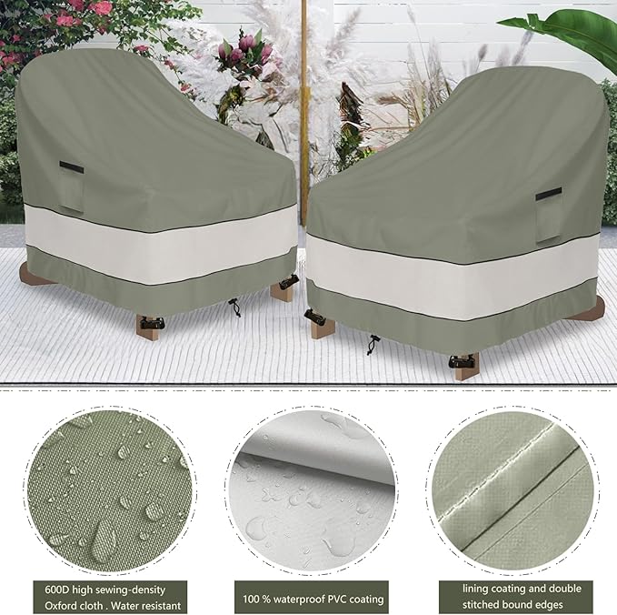 Outdoor Adirondack Chair Cover 2 Pack,Waterproof 100% Patio Chair Covers,32W x 35D x 36H inch,Patio Adirondack Chair Cover for Outdoor Chair -Grayish Green