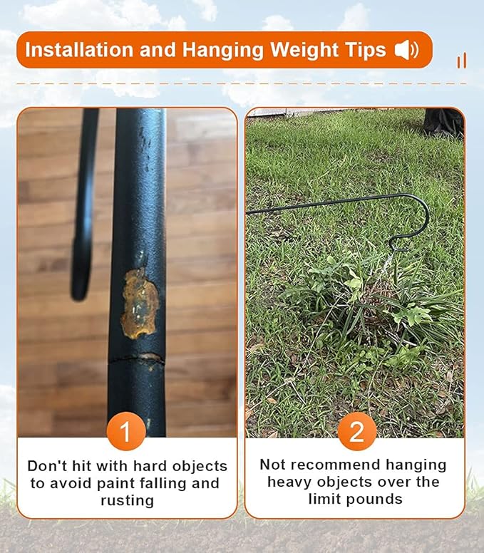 Koutemie 92 Inch Outdoor Shepherd Hook for Hanging Plant, Adjustable Heavy Duty Bird Feeder Pole with 5 Prong Base for Solar Lanterns, Black & 2 Packs