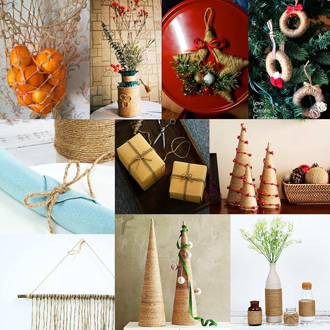SMART&CASUAL 2mm Natural Jute Twine String Thin for Craft Plant Garden Gift Wrapping Christmas Handmade Art Decoration Packing String Home Art Decoration (Brown) (328 Ft (100M))