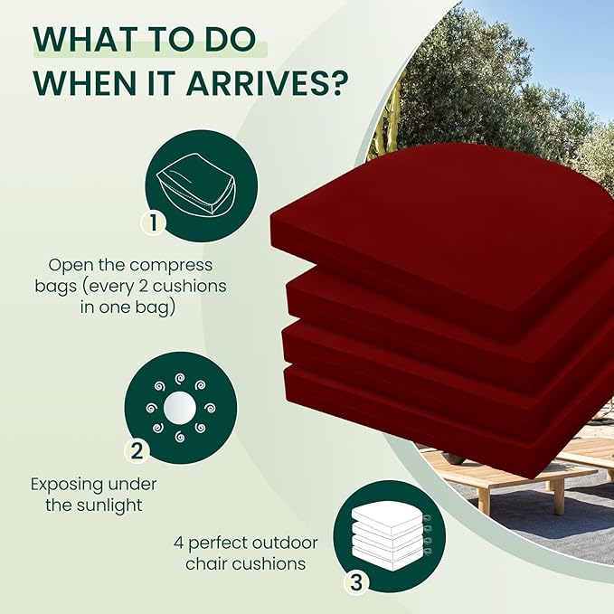 HARBOREST Outdoor Chair Cushions Set of 4, Water Resistant Patio Chair Cushions with Ties, Outdoor Seat Cushions for Patio Furniture, 17"x16"x2", Burgundy