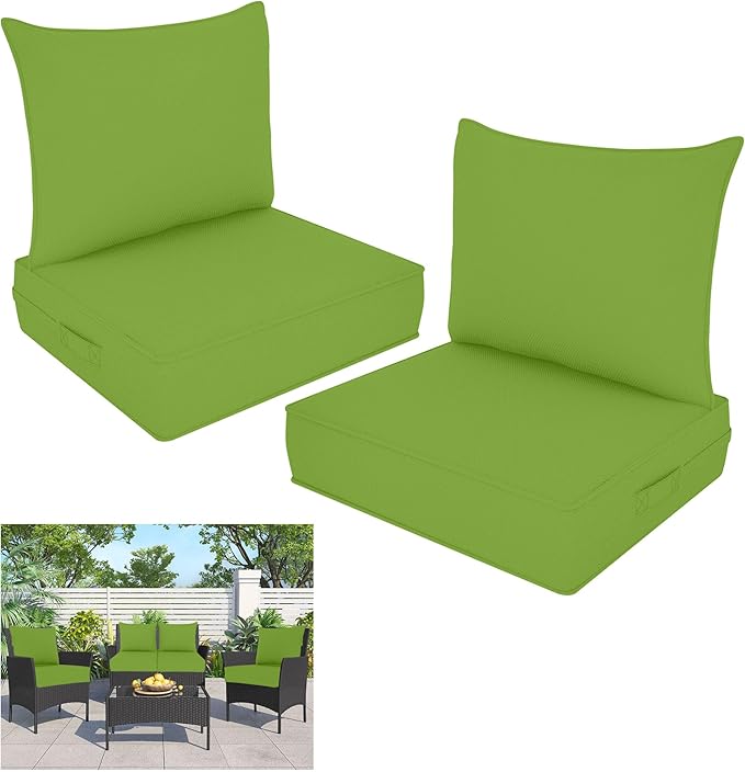 Outdoor Deep Seat Cushion Set, Fade Resistant Patio Chair Cushions, 24x24x6 Inch Patio Sofa Furniture Pad with Removable Cushion Covers (Pale Green, 24''Lx24''Wx6''H-2pcs Set)