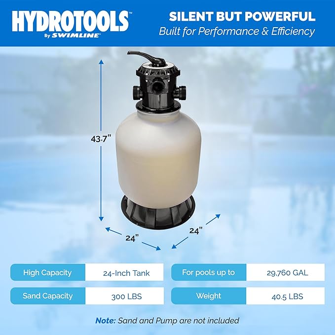 SWIMLINE HYDROTOOLS 24 Inch Sand Filter Combo Set With Stand & Multi Port Valve, 300 Pound Sand Capacity