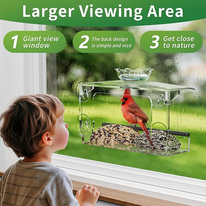Window Bird Feeder for Outdoors-Clear Acrylic Window Bird Feeders with Strong Suction Cups and Removable Seed Tray,Transparent Birdhouse for Viewing Wild Birds, Ideal Outside Gardening Gifts