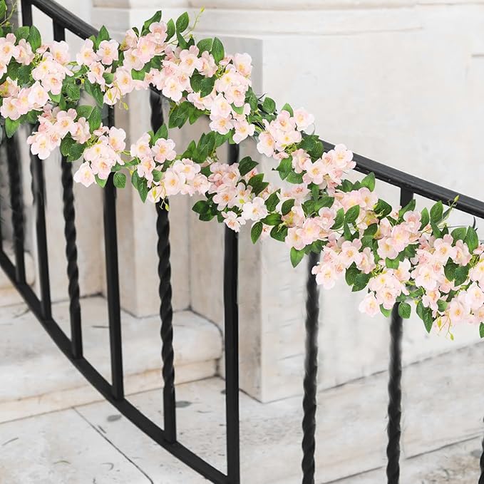 CISDUEO Artificial Cherry Blossom Flower Vine Hanging Champagne Cherry Blossom Flower Silk Garland Hanging Vines Faux Flowers for Outdoors Spring Wedding Party Home Table Centerpiece Arrangement Decor