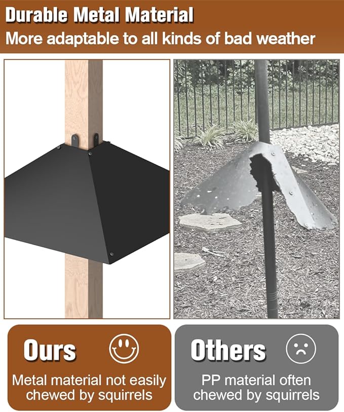 Queension Metal Squirrel Baffle for 4x4 Post, 17 Inch Squirrel Proof Baffles for Bird Feeder Poles, Outdoor Guard for Wooden Pole to Deter Raccoons from Bird Houses, 1 Pack
