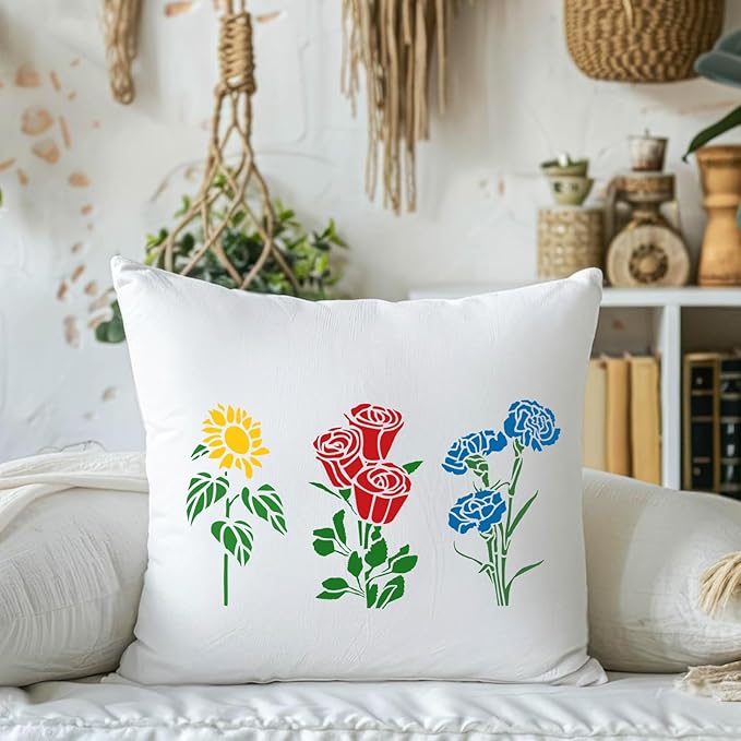 12 PCS Flower Stencils Reusable Rose Sunflower Hibiscus Templates Floral Drawing Stencils for Wood Garden Fence Furniture Fabrics DIY Home Decor 7.9 x 5.1 Inch