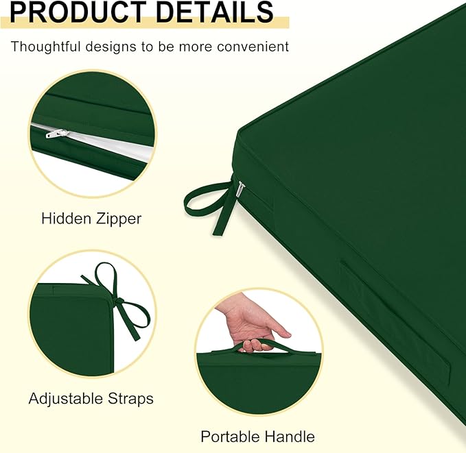 downluxe Outdoor Chair Cushions 24x24 with Removable Cover, Waterproof Patio Furniture Cushions, Deep Seat Cushions for Outdoor Furniture with Backrest for Sofa, Couch and Patio Chairs, Forest Green