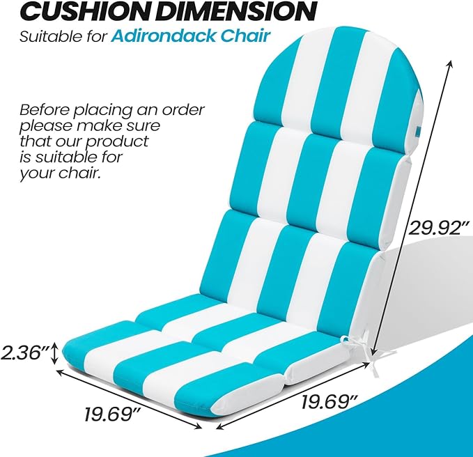 Crestlive 50x19.6 Inch Adirondack Chair Cushion, Water Repellent, Fade Resistant, High Back Outdoor Rocking Chair Cushion for Patio, Blue Stripe