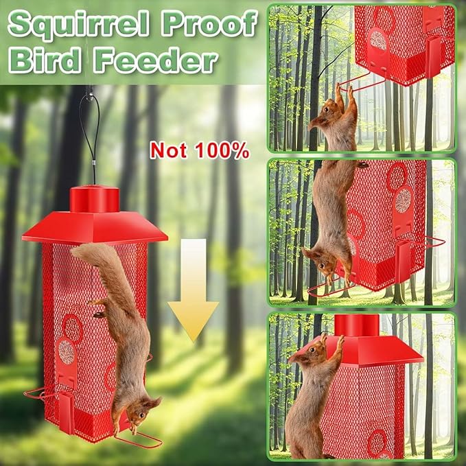 Squirrel Proof Bird Feeder, 2.5LB Heavy-Duty Metal Wild Bird Feeder with Weight-Activated Spring, Weatherproof Outdoor Hanging Birdfeeders for Cardinals, Blue Jays, Finches