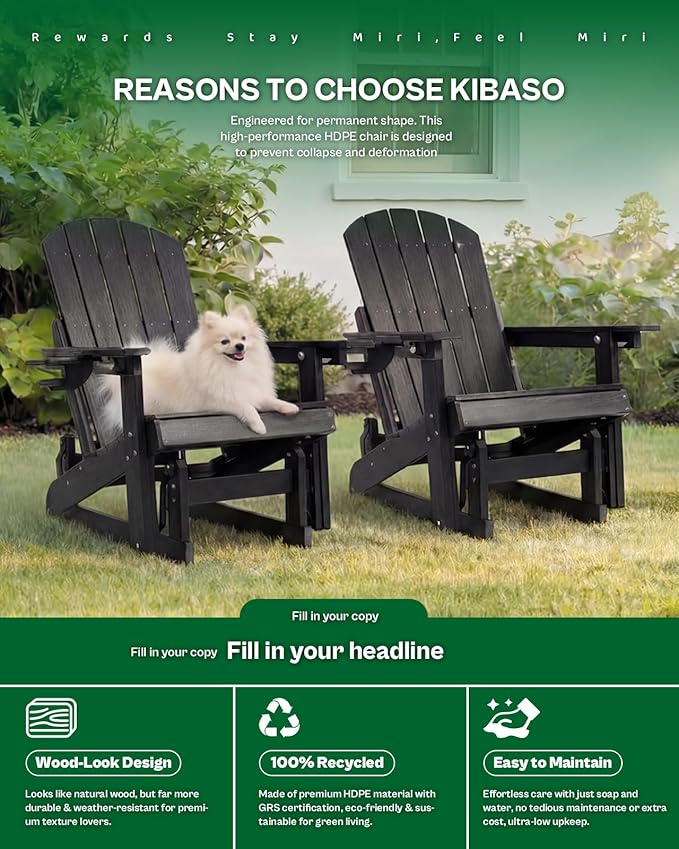 3-Position Adjustable Adirondack Chair with Cup Holder Set of 4, HDPE All-Weather Outdoor Glider Chair, Wood-Grain Fire Pit Chairs for Pool, Yard, Deck (Black)