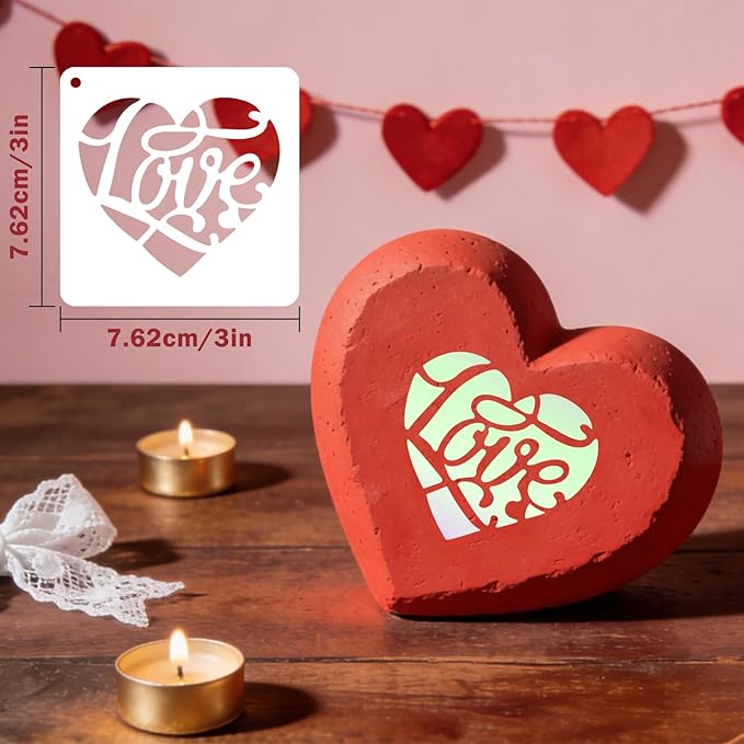 72 PCS 3x3 Inch Valentine‘s Day Stencils for Painting - Love red HeartKiss red RoseCupid's Arrow Reusable Valentine's Painting Templates on Wood, Glass, Fabric, Window Door Decor DIY Decoration