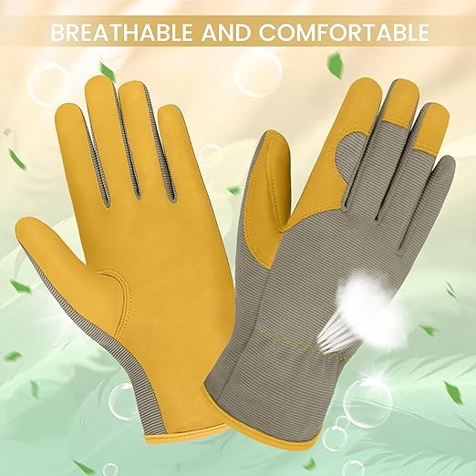 Gardening Gloves, Garden Gloves for Women and Men, Thorn Proof Working Gloves, Durable Leather Work Garden Gloves for Yard & Outdoor Work, Golden, M