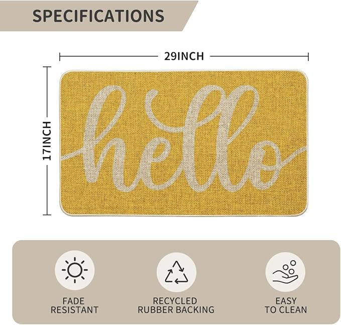 Artoid Mode Yellow Hello Spring Doormat, Summer Home Decor Low-Profile Switch Rug Door Mat Floor Mat for Indoor Outdoor 17x29 Inch