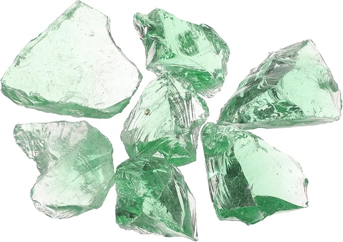 uxcell Fire Glass for Fire Pit, 3-5cm(1/9"-1/5") High Luster Reflective Glass Rocks for Natural or Propane Fireplace, Safe for Outdoors and Indoors Fire Pit Glass, Light Green, 400g/14oz