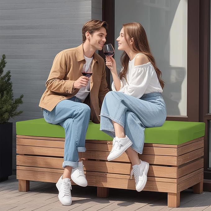idee-home Outdoor Bench Cushion Waterproof, Bench Cushions for Outdoor Furniture, Patio Porch Swing Replacement Seat Pad with Ties for Garden Backyard, 48 x 18 Inch Green
