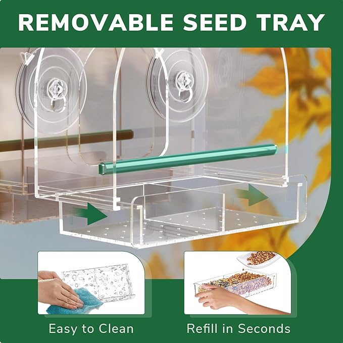 Window Bird Feeder for Outdoors, Clear Feeders Window Mounted with Strong Suction Cups, Fummingbird Feeder for Viewing Inside, Oriole, Finch Bird Watching for Cats, Elderly, Kids