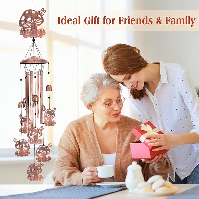 Mushroom Wind Chimes Outdoor Mushroom Gifts for Women Mom Men Dad Unique Birthday Gifts Metal WindChimes for Outside/Indoors, Patio, Lawn, Yard, Home Decor, Outdoor Decor, Garden Decorations