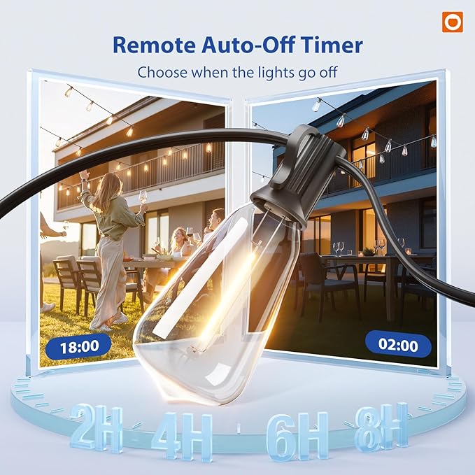 addlon 50FT LED Outdoor String Lights with Remote Waterproof Patio Lights with 16 Shatterproof ST38 Replaceable Bulbs(1 Spare), Dimmable Outside Hanging Light Connectable for Porch, Backyard