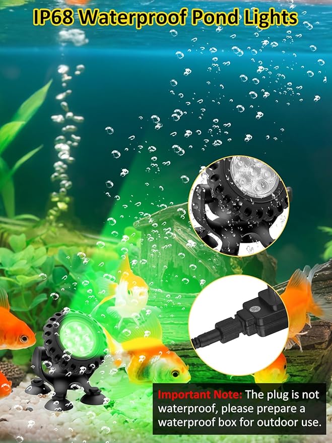 T-SUN Colored Pond Lights with Timer, LED Underwater Pond Light Submersible Fountain Lights for Fish Tank Landscape Spotlight - Remote Control, IP68 Waterproof, Aquarium, Waterfall, Yard (3 Heads)