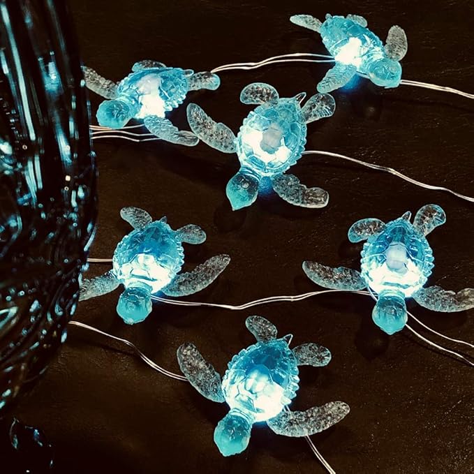 Nautical Solar Lights for Outside Sea Turtle Outdoor Garden Decor 14ft 40LED Marine Solar Fairy Garden Light Waterproof Beach House Solar Landscape String Lights 14ft 40LED Patio Yard Summer Decor