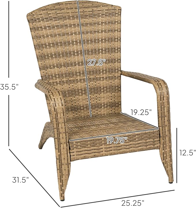 Outsunny Patio Wicker Adirondack Chair, Outdoor All-Weather Rattan Fire Pit Chair with Soft Cushions, Tall Curved Backrest and Comfortable Armrests for Deck or Garden, Sky Blue
