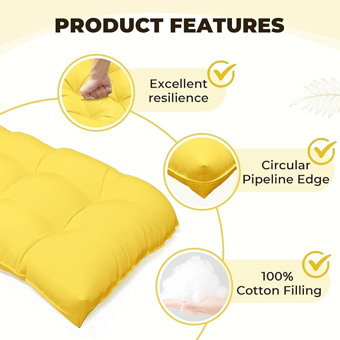 Wicker Chair Cushions of 5 Pieces, Waterproof Outdoor Loveseat Cushion for Wicker Furniture, 1 Love Seat Cushion, 2 U-Shape and 2 Lumbar Pillows for Patio Furniture (Yellow)