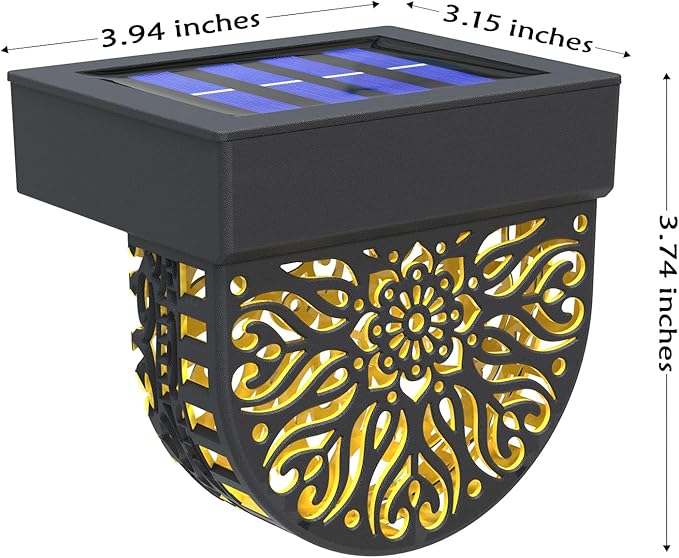 6 Pack Solar Fence Lights Outdoor Wall Lights Plastic Solar Powered Deck Step Stair Lights Moon Theme Waterproof Fence Solar Light for Garden Post Patio Backyard Yard Decor (Black, 6 Pack)
