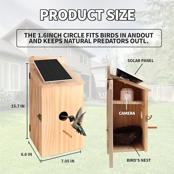 Smart Bird House with Camera Solar Powered, 1080p HD Wireless Outdoor Bird House with Auto Capture Bird Video & Motion Detection, Night Vision, A Bird Box for Wild Birds